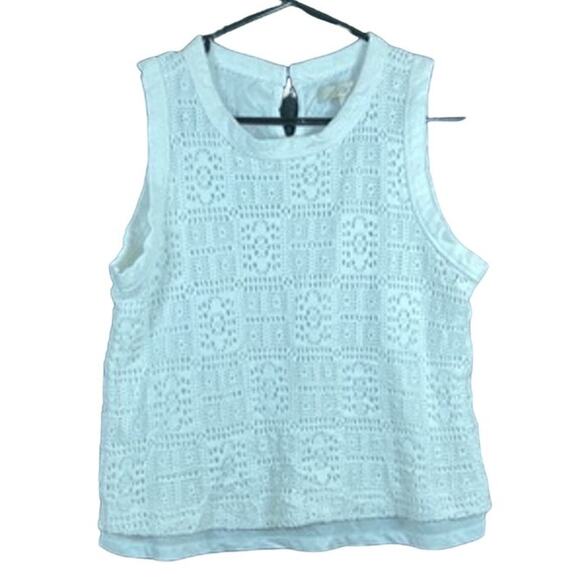 Ann Taylor Tops - LOFT Womens Blouse White Crochet Sleeveless Cotton Blend Large